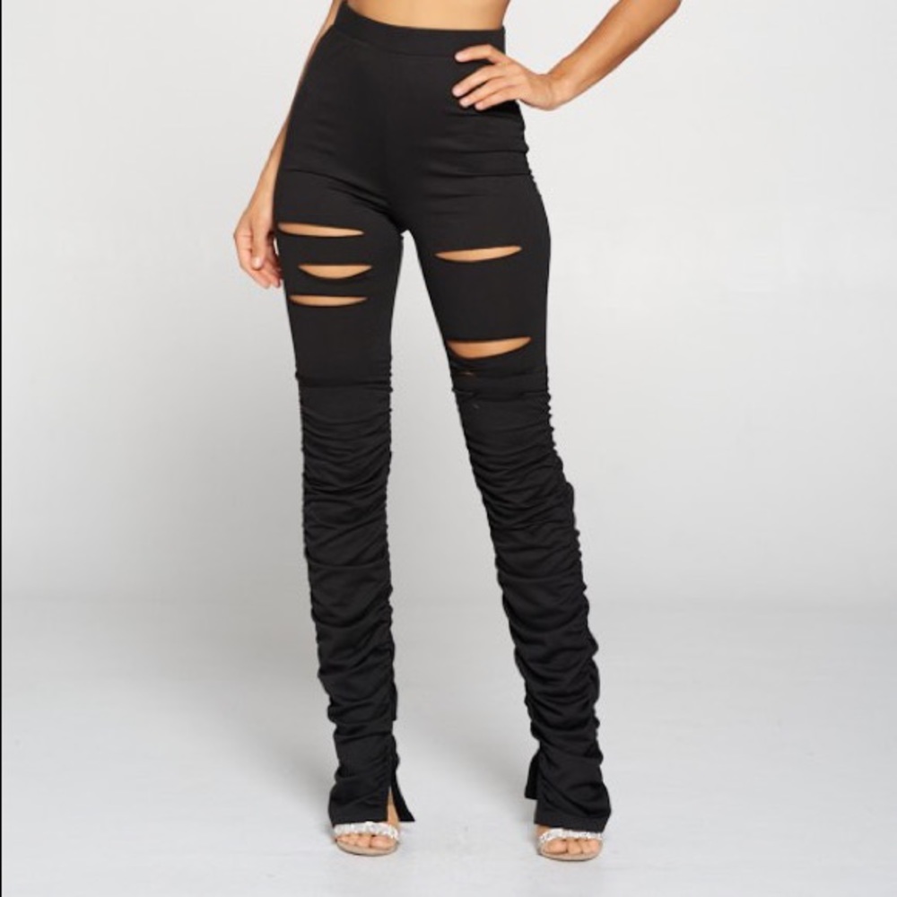 Cotton Jersey Ripped Pants